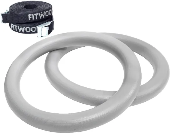 FitWood ULPU MINI Gymnastikringar 28mm - Grå yta / Svart rem
