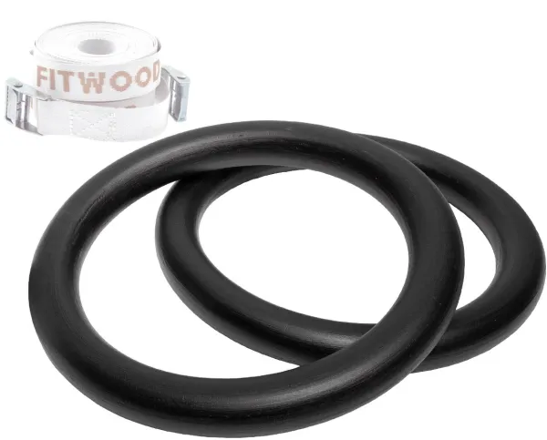 FitWood ULPU Gymnastikringar 28mm - Svart yta/ Vit rem
